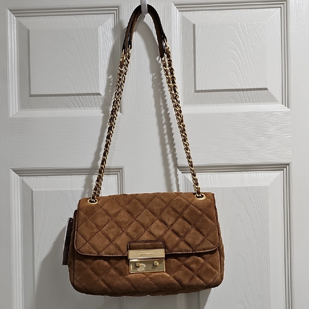 Michael Kors Brown Quilted Shoulder Bag with Gold Chain
